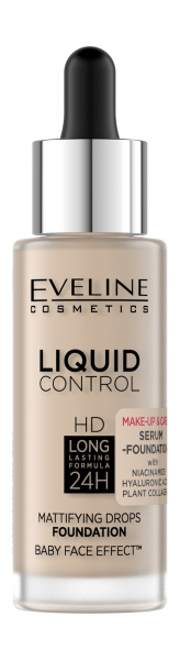 Eveline Liquid Control HD Mattifying Drops Foundation Жидкая тональная основа для лица с ниацинамидом | 010 Light Beige